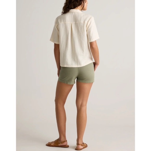 NWT Quince Vintage Cream 100 Organic Cotton Gauze Short Sleeve Button Up Shirt M - Picture 3 of 8